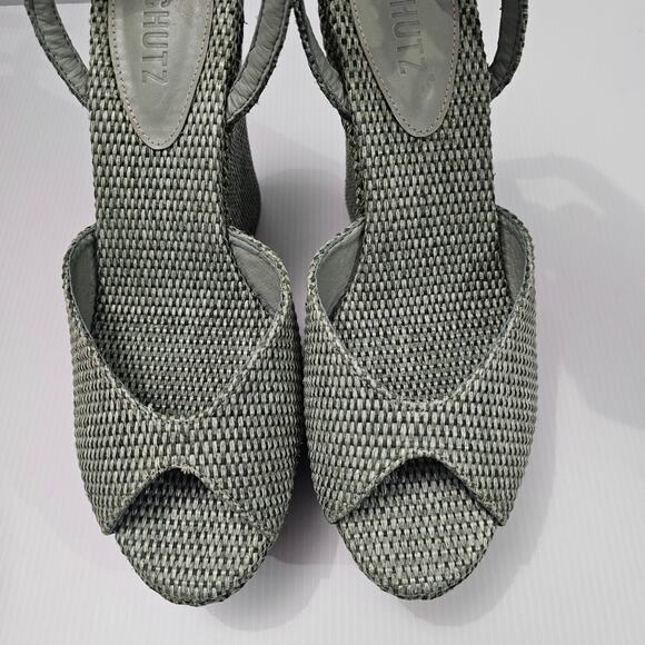 NEW Schutz Neith Straw Wedge Sandal Platform Green Raffia Size 9.5 - Picture 5 of 13